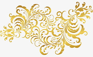 Golden flower plants, gold filigree calligraphy PNG clipart
