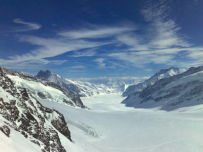 white cirrus clouds over snow covered mountain thumbnail