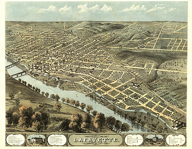 Bird's Eye View of Lafeyette, Indiana in 1868 thumbnail
