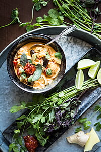 flat-lay photography of stew with spinach thumbnail