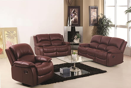 brown leather sectional couch on white flooring thumbnail