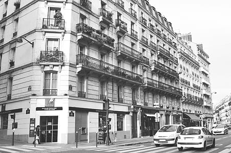 black-and-white, city, cars, road thumbnail