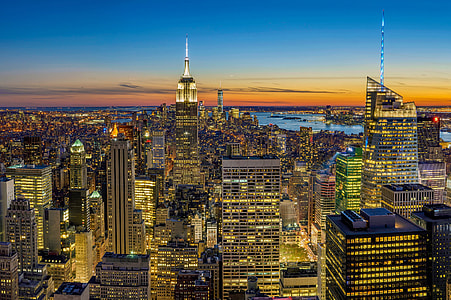 New York Cityscape with lighted up Skyscrapers  thumbnail