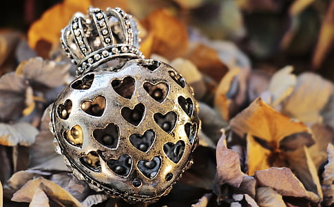 silver-colored encrusted heart and crown pendant selective focus photography thumbnail