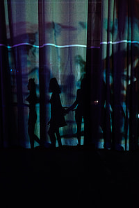 blue and multicolored window curtains thumbnail