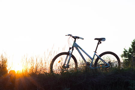 Teal Hardtail Bike on Green Grass thumbnail