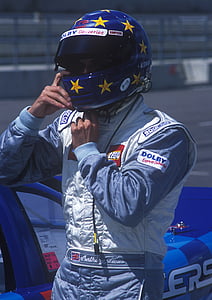 person wearing blue full-face helmet thumbnail