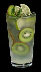 drinking glass with slice of kiwi and lime thumbnail