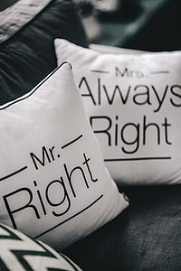 Mr Right and Mrs Always Right Pillow thumbnail