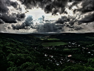 bird's eye view, landscape, mountains, nature thumbnail