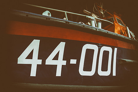 Wide angle shot on an old lifeboat, image captured at Chatham dockyard in Kent, England thumbnail