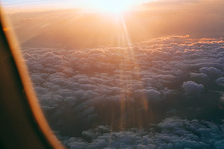 sun, sun ray, airplane view, plane window view thumbnail