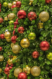 green Christmas tree with ornaments and baubles thumbnail
