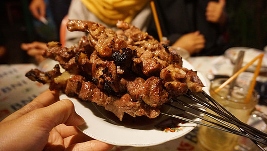 meat skewers served on plate thumbnail