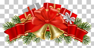 Christmas ornament Christmas decoration Christmas tree, Transparent Christmas Decor with Bells , ribbon bow and bells illustration PNG clipart