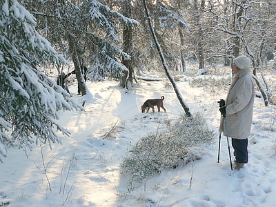 woman standing on snow field near trees during daytime thumbnail