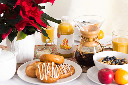 bread, apple, and beans on table thumbnail