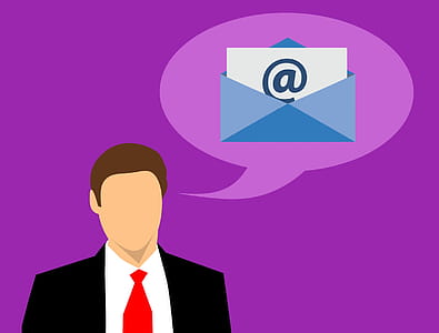 Illustration of businessman pondering email marketing questions. thumbnail