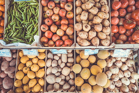 bunch of fruits and vegetables on crates thumbnail