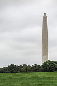 Washinton DC Mall view of Washinton Monument rising from behind grass hill. thumbnail