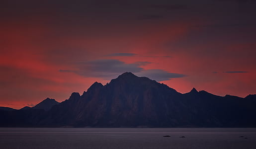 mountain under red sky thumbnail