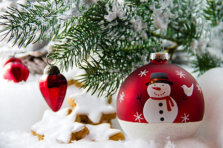 white and red snowman print bauble thumbnail