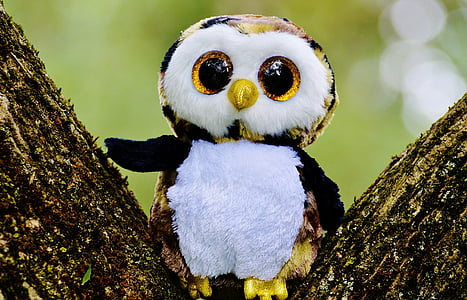 shallow focus photography of white and yellow owl plush toy thumbnail