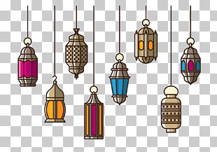 Paper lantern, Islamic Chandelier, eight assorted-color hanging lamps illustration PNG clipart