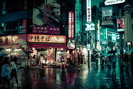 group of people walking in the street while raining thumbnail