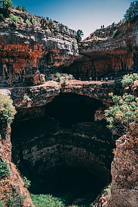 people on top of cliff with cave below thumbnail