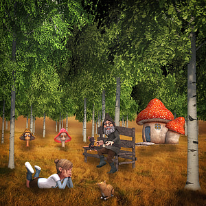 Fairytale Mushroom House with trees, forest, and people thumbnail