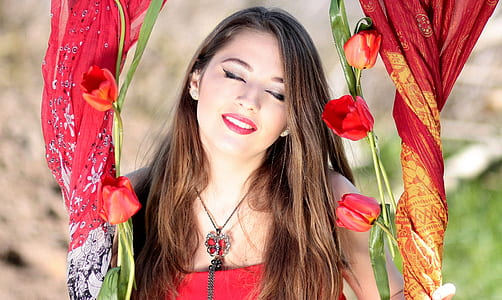 woman in red shirt smiling thumbnail