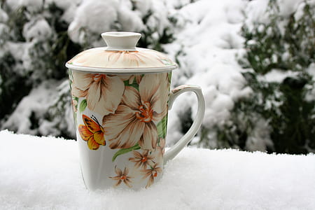 white and pink floral mug with lid thumbnail