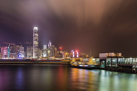 sea, city, sky, night thumbnail