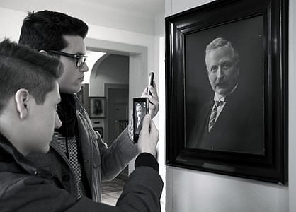 black-and-white, people, taking photo, men thumbnail