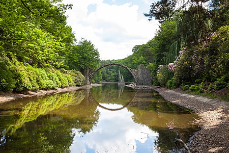 river above concrete arch surrounded by trees at daytime thumbnail