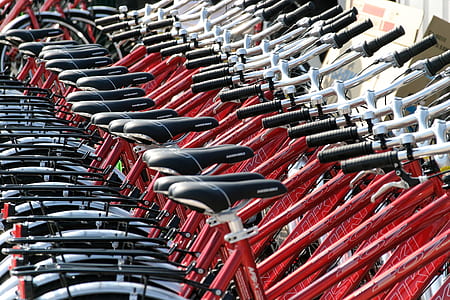 line up red-and-black city bikes thumbnail