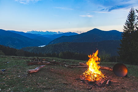 Bonfire Surrounded With Green Grass Field thumbnail