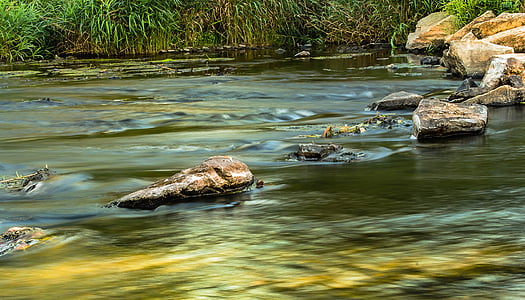 brown stone on body of water near green grass thumbnail