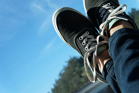person wearing black Vans Authentic shoes thumbnail