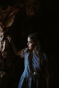 brown haired woman in blue denim dungaree skirt thumbnail