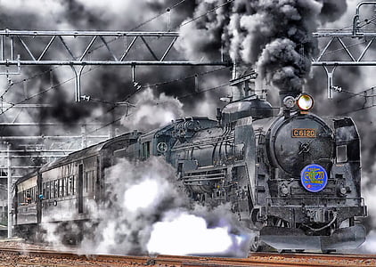 grayscale of train with smoke thumbnail