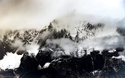 snow covered mountain grayscale photo thumbnail