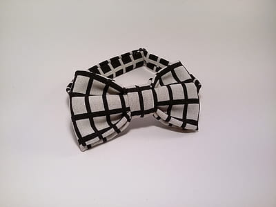 white and black checked bowtie on white surface thumbnail