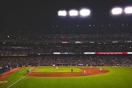 people inside baseball stadium at night thumbnail