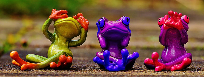 three assorted-color frog figurines thumbnail