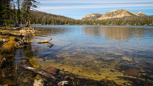 landscape photography of lake and mountains thumbnail