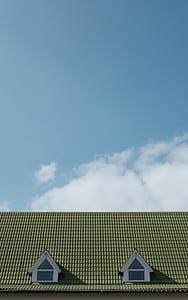 green and brown house roof under blue and white sky at daytime thumbnail