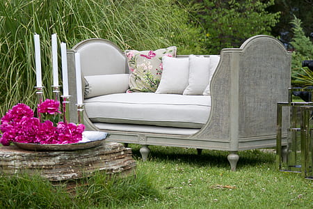 white and g ray daybed with white throw pillows on top thumbnail