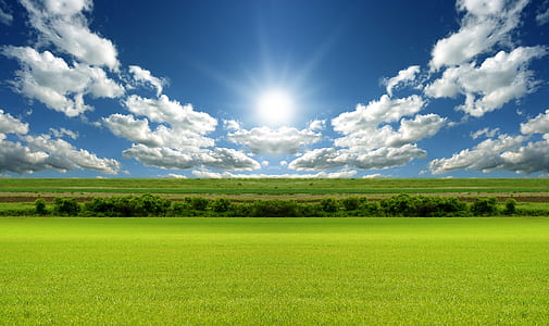 landscape photography of grass field under sun rays thumbnail
